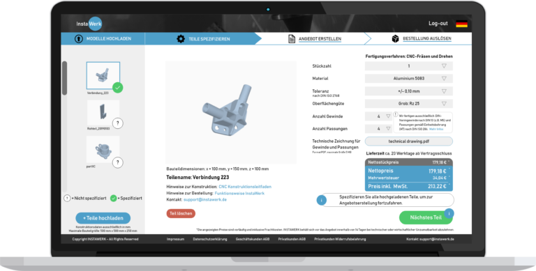 quote X – damit können Fertigungsbetriebe individuelle Bauteile im Internet verkaufen
